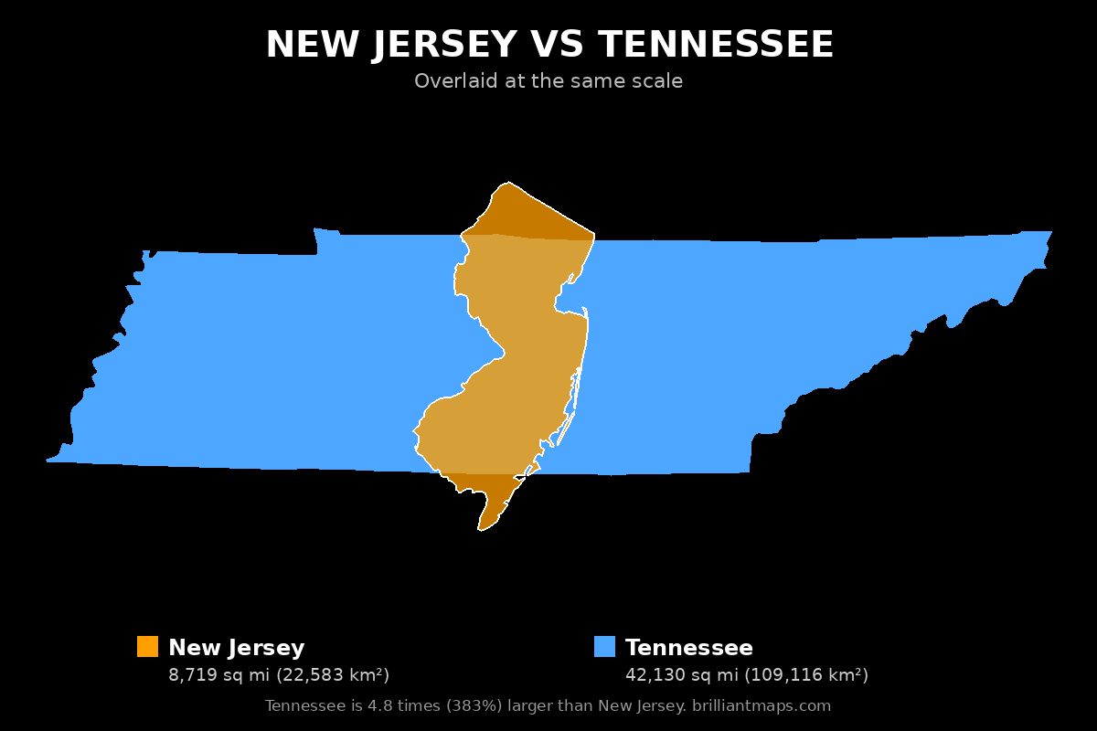 New Jersey vs Tennessee Size Comparison Map