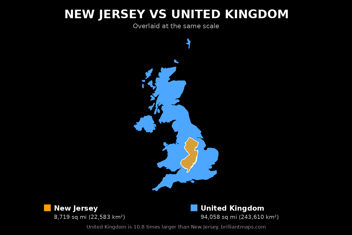 New Jersey vs United Kingdom Size Comparison Map