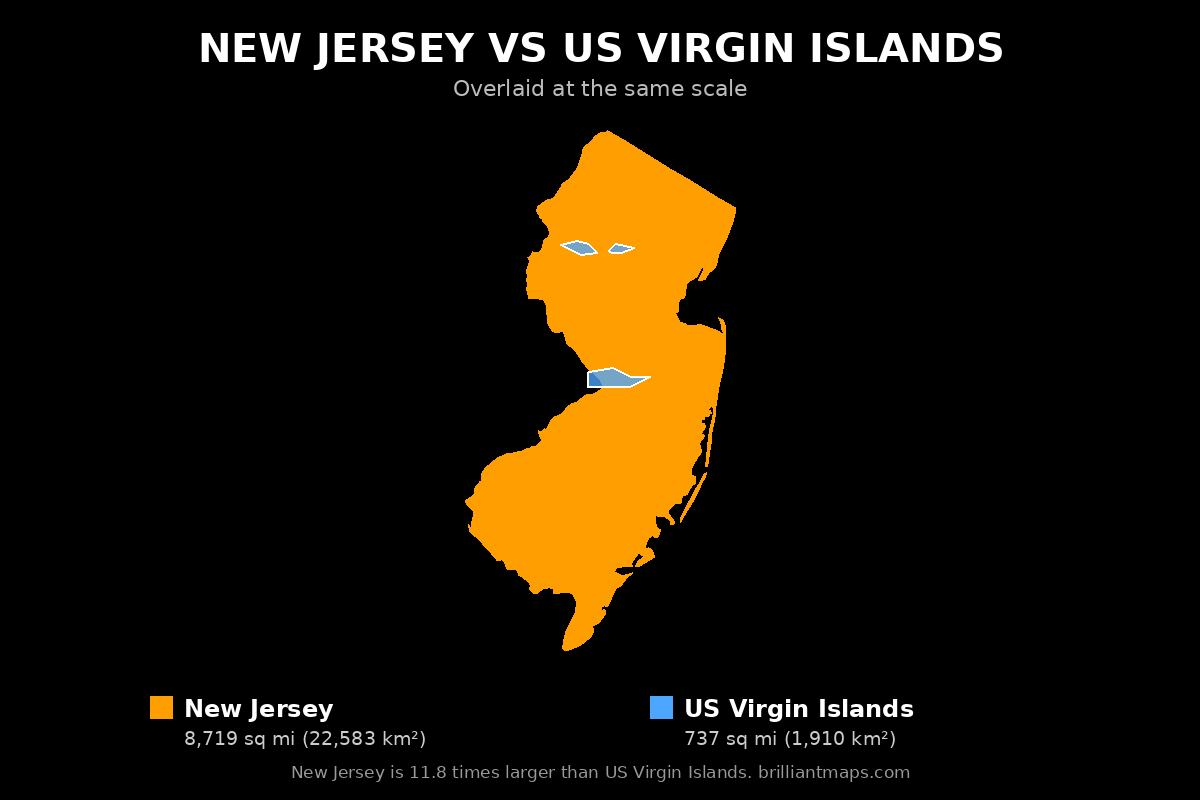 New Jersey vs US Virgin Islands Size Comparison Map