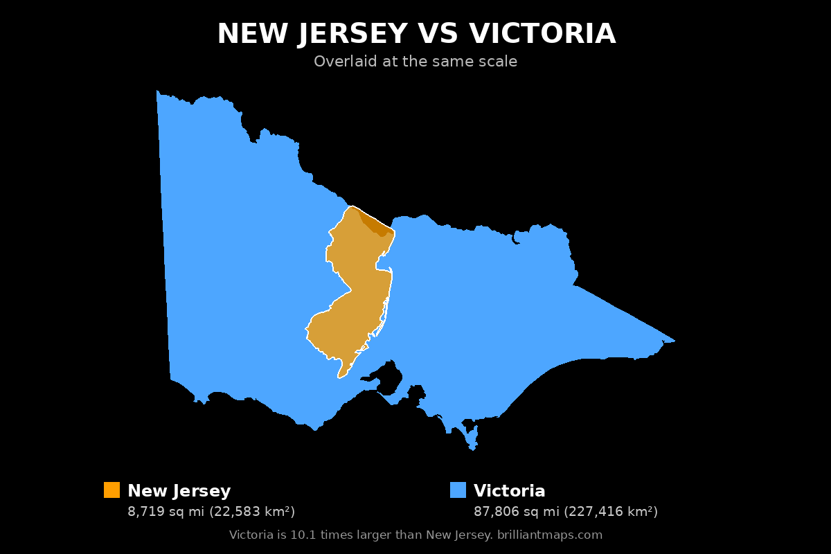 New Jersey vs Victoria Size Comparison Map