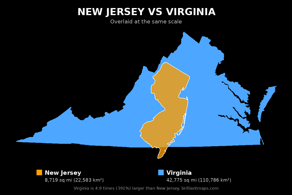 New Jersey vs Virginia Size Comparison Map