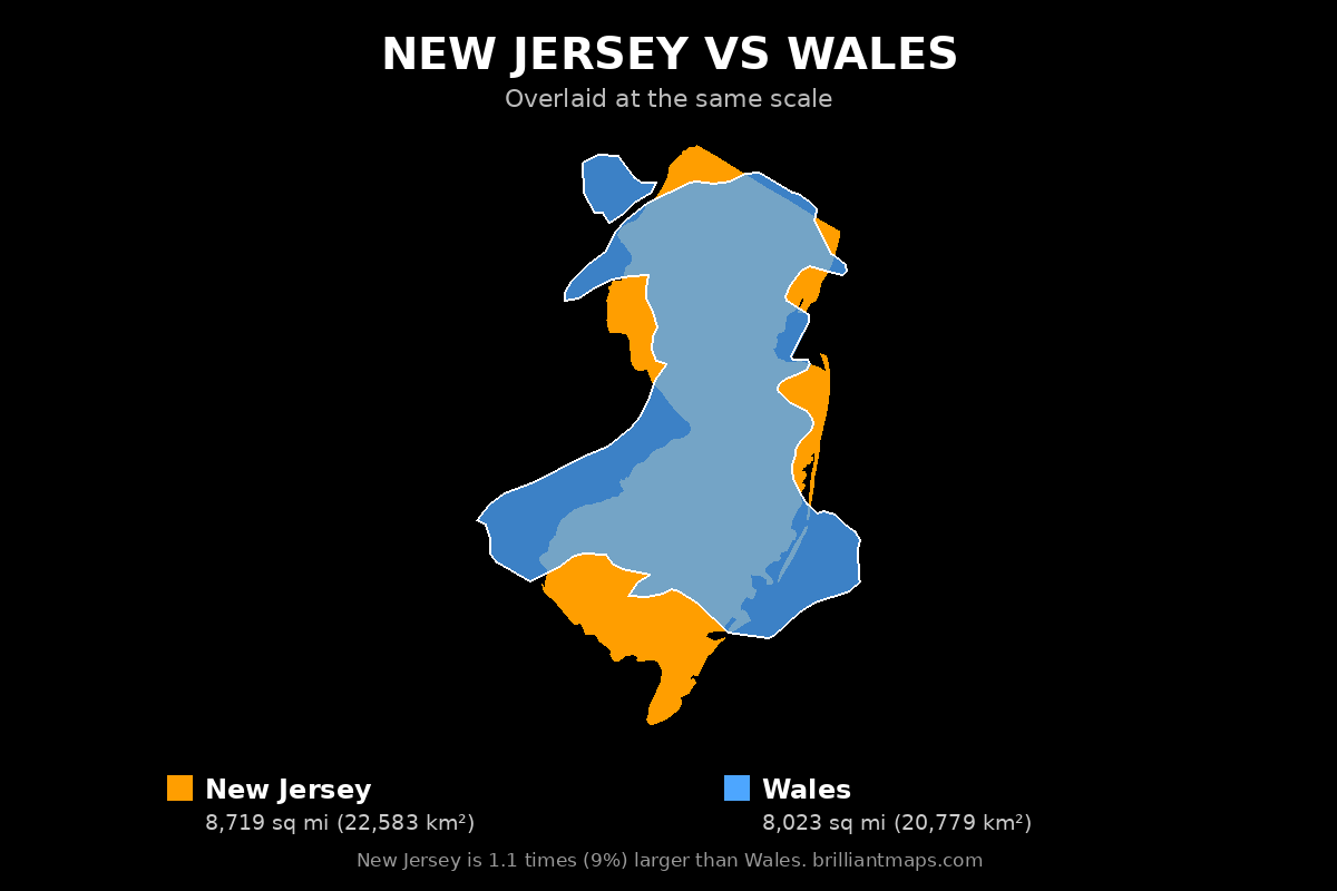New Jersey vs Wales Size Comparison Map