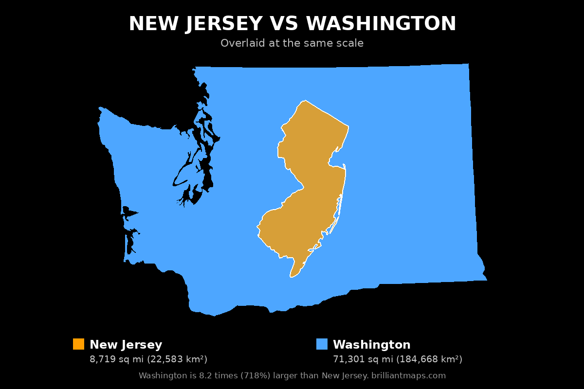 New Jersey vs Washington Size Comparison Map