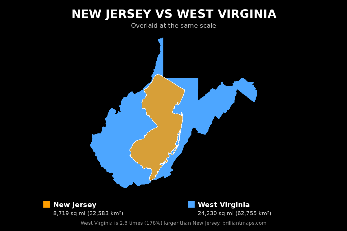 New Jersey vs West Virginia Size Comparison Map