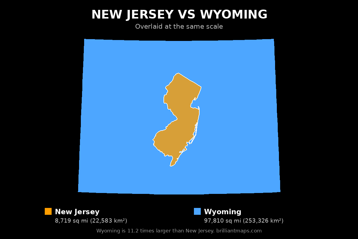 New Jersey vs Wyoming Size Comparison Map