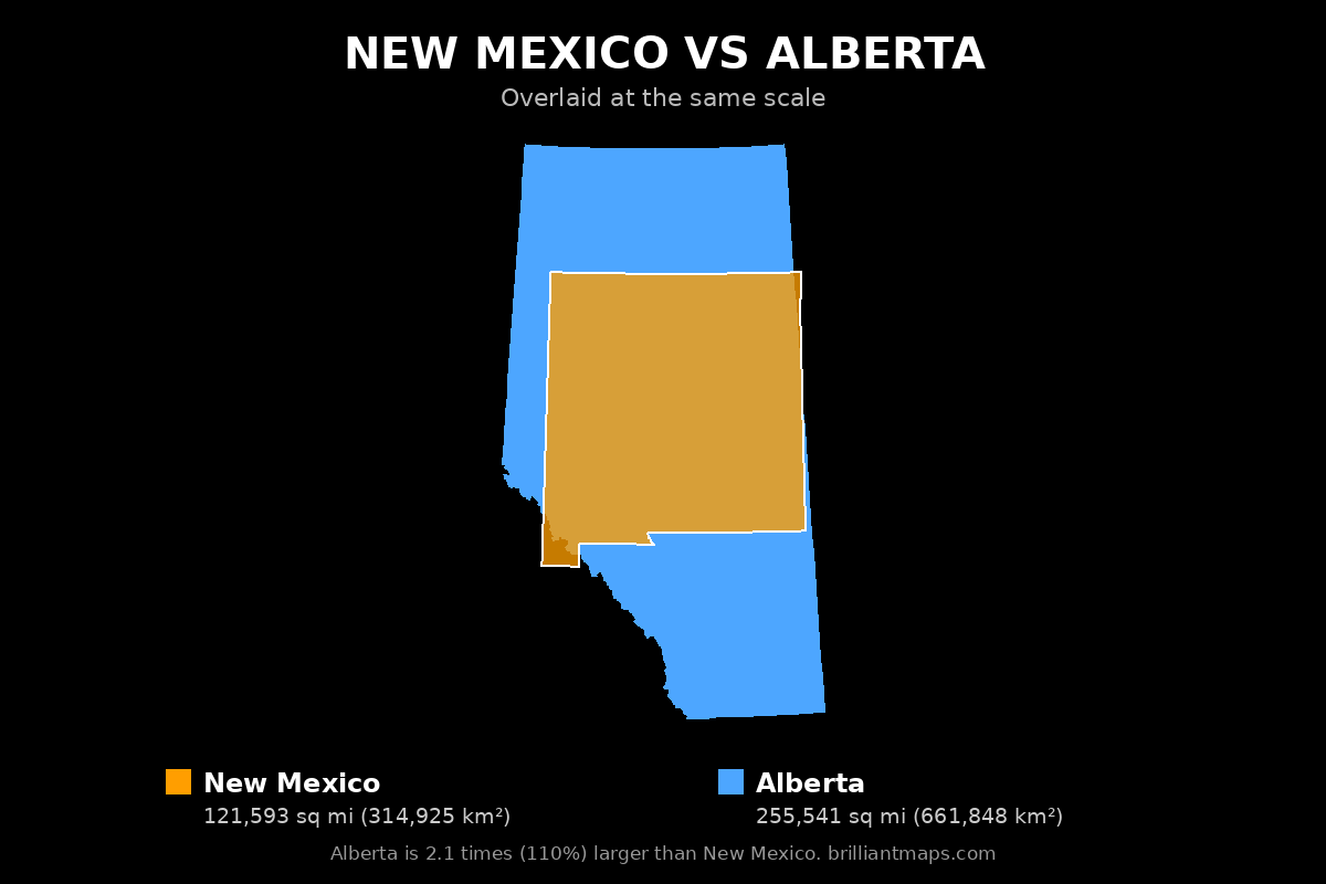 New Mexico vs Alberta Size Comparison Map