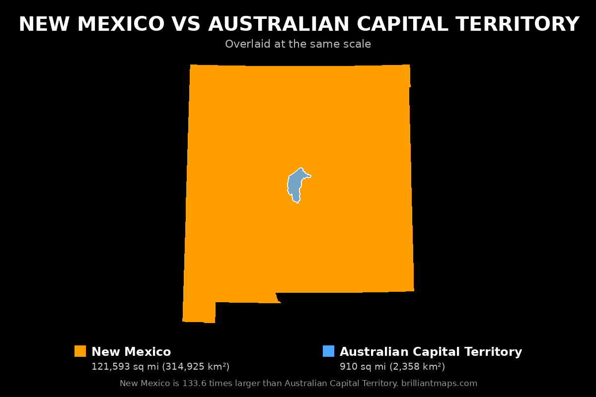 New Mexico vs Australian Capital Territory Size Comparison Map