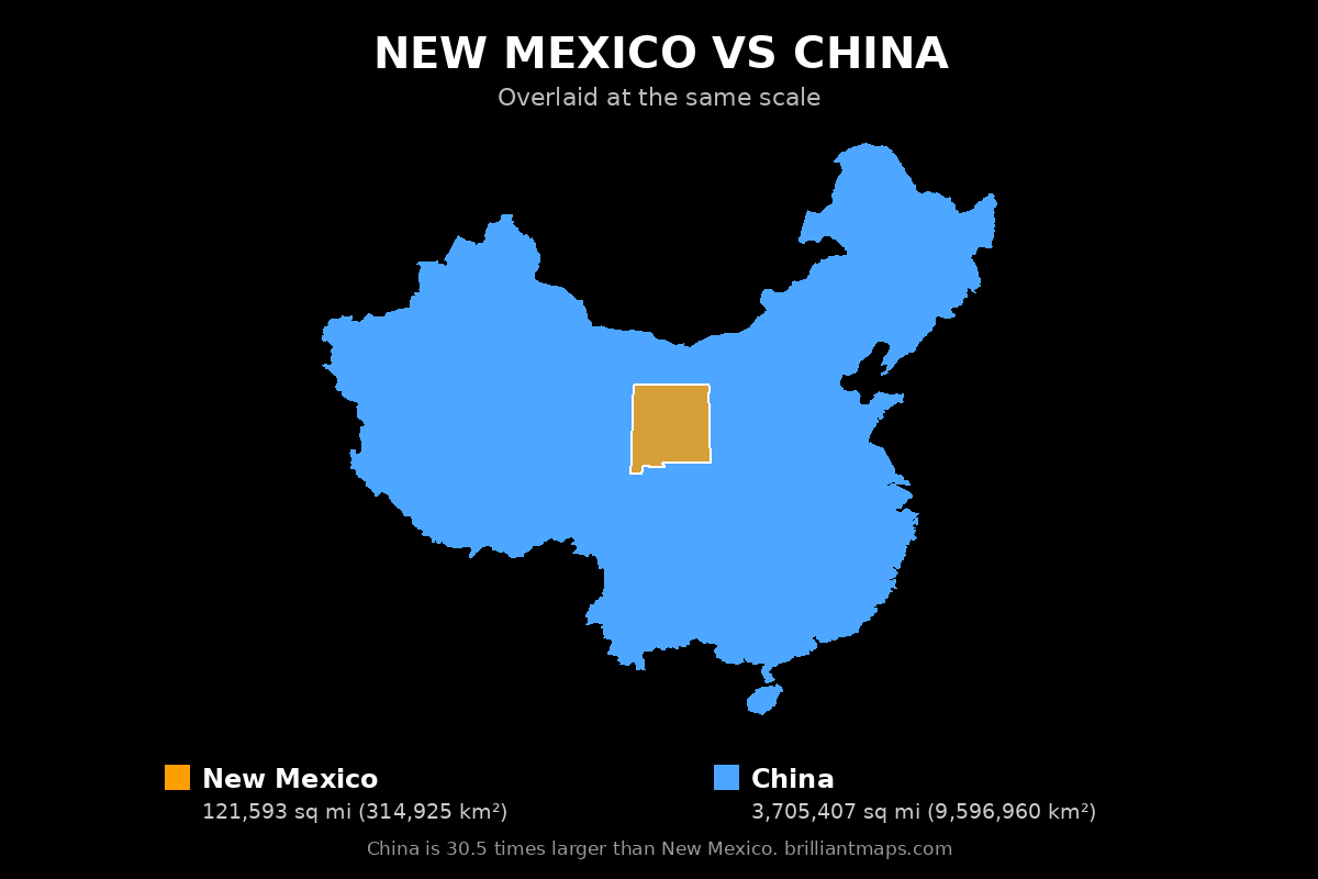 New Mexico vs China Size Comparison Map