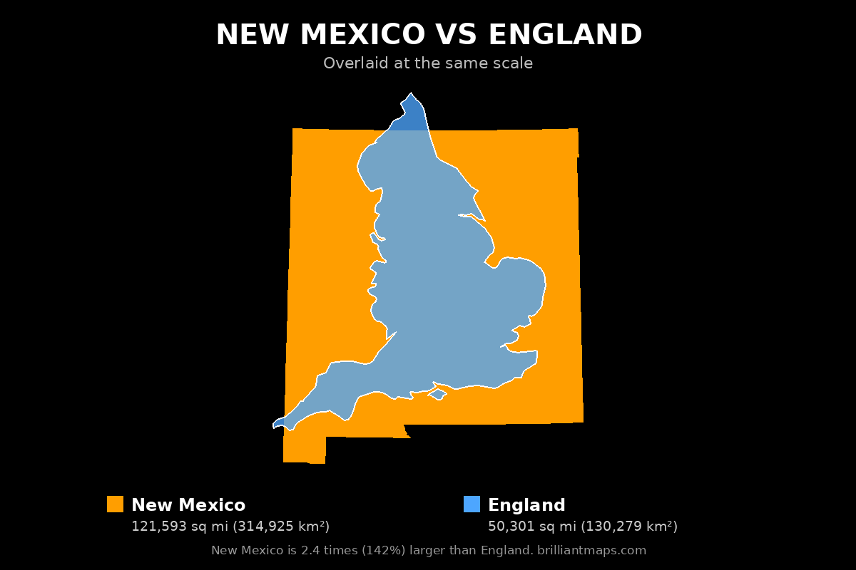 New Mexico vs England Size Comparison Map