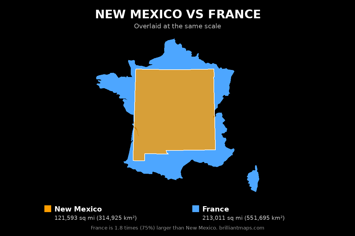 New Mexico vs France Size Comparison Map