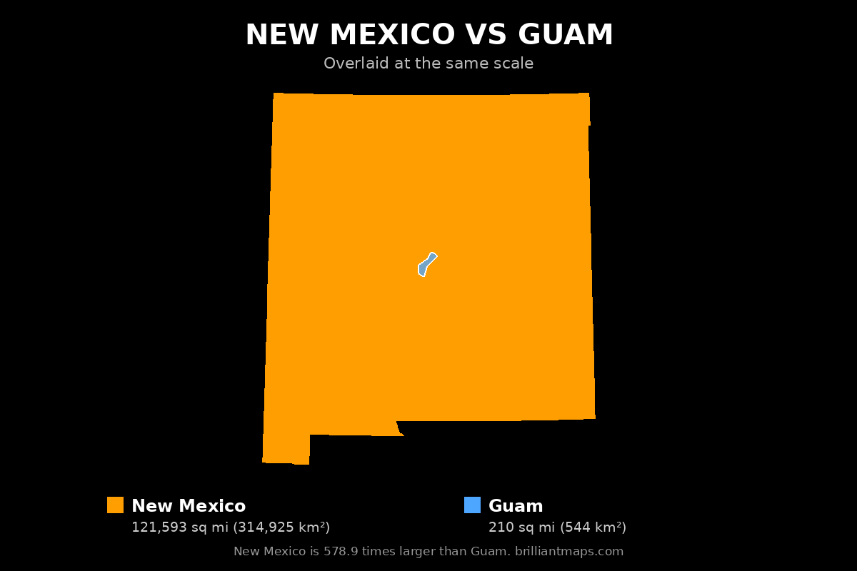 New Mexico vs Guam Size Comparison Map