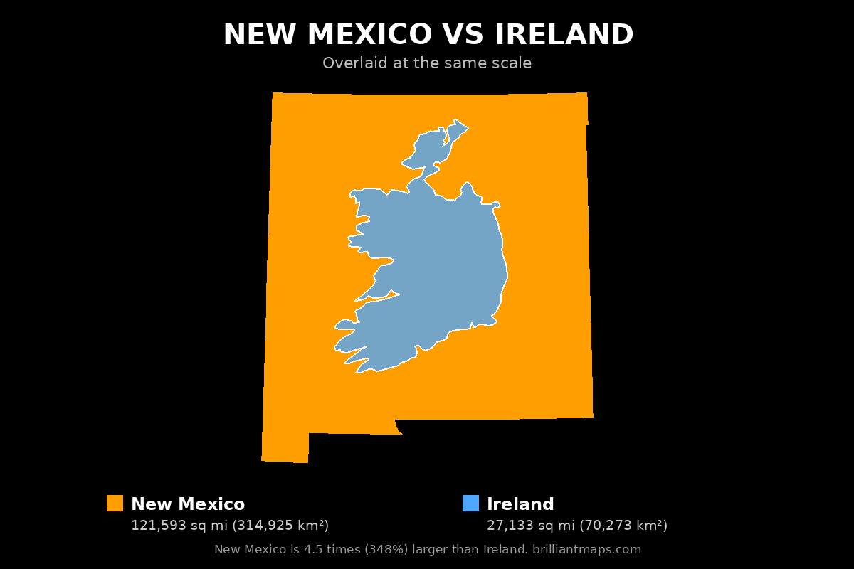 New Mexico vs Ireland Size Comparison Map