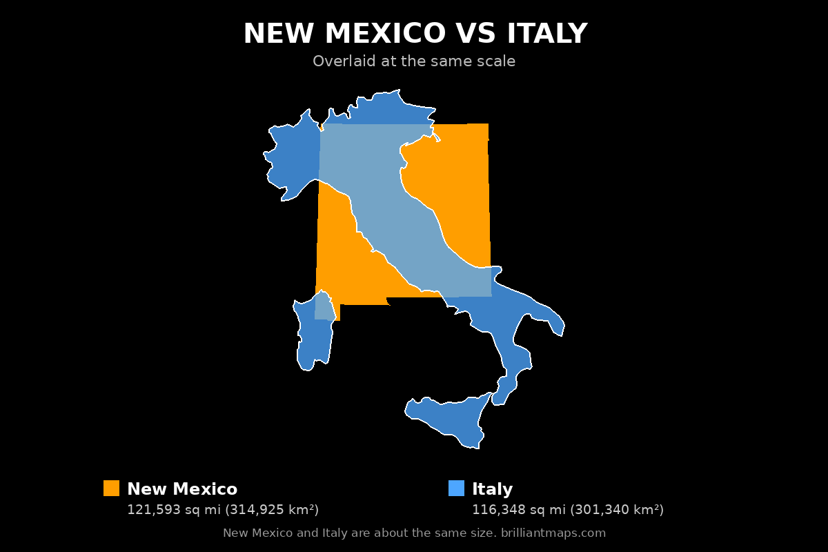 New Mexico vs Italy Size Comparison Map
