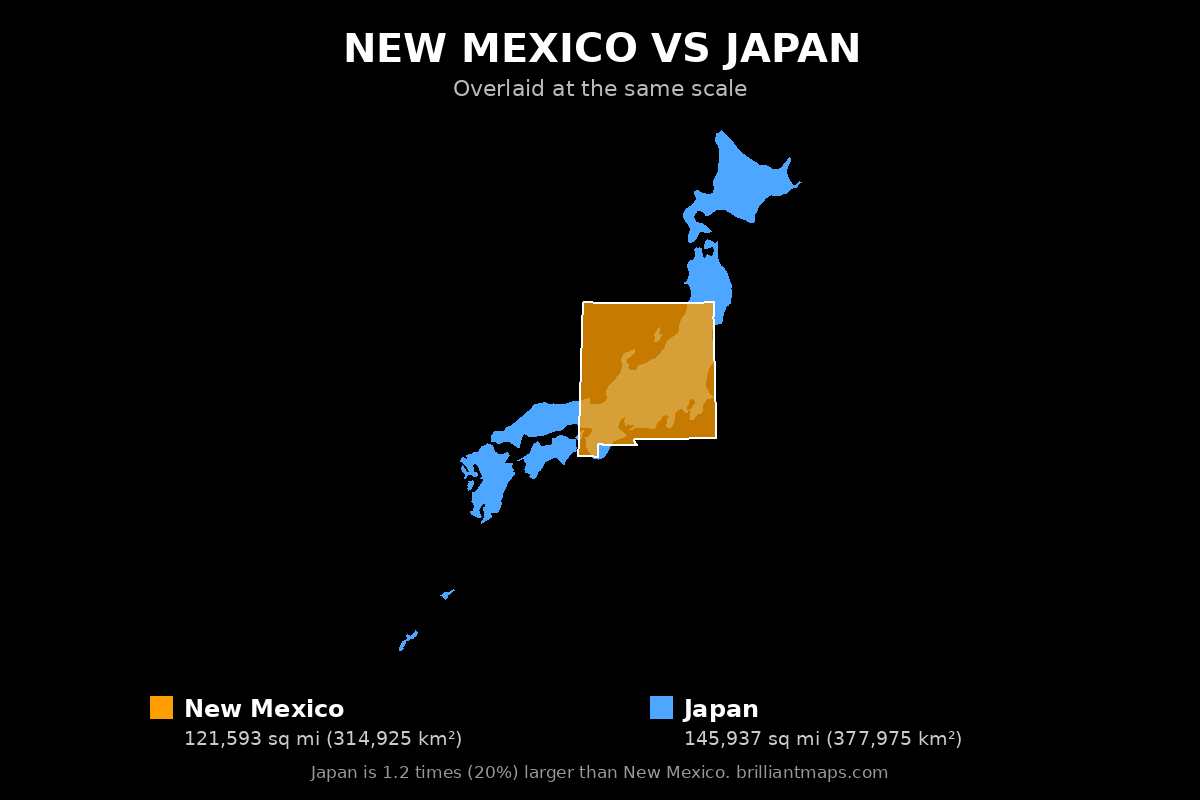 New Mexico vs Japan Size Comparison Map