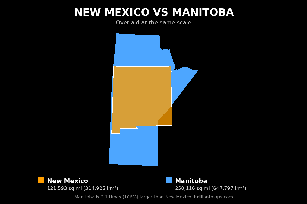 New Mexico vs Manitoba Size Comparison Map