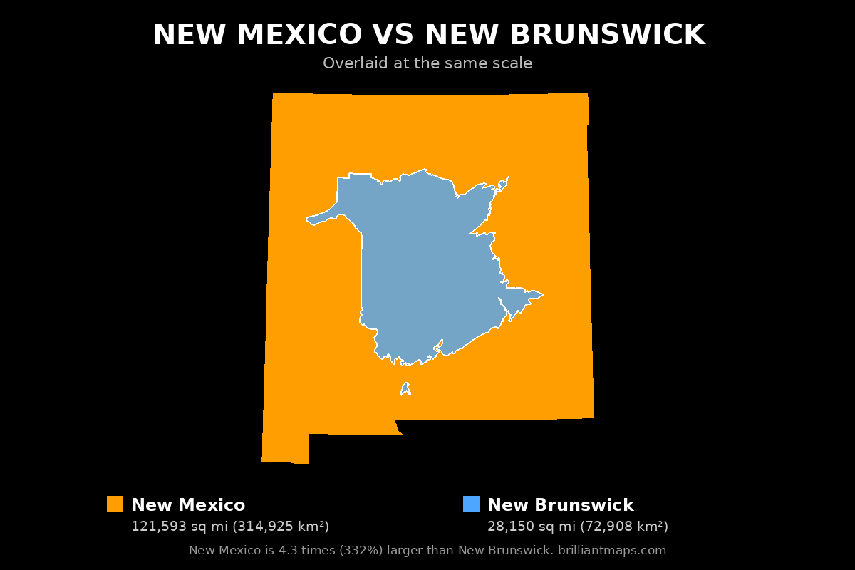 New Mexico vs New Brunswick Size Comparison Map