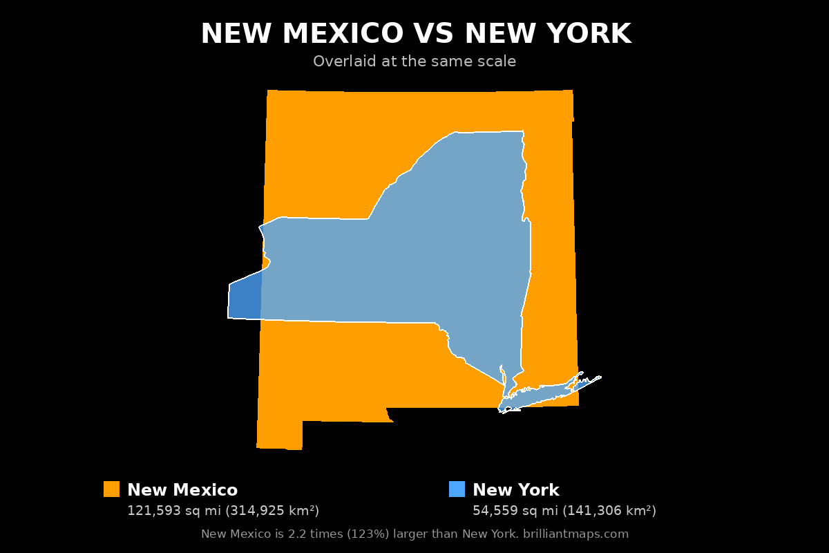 New Mexico vs New York Size Comparison Map