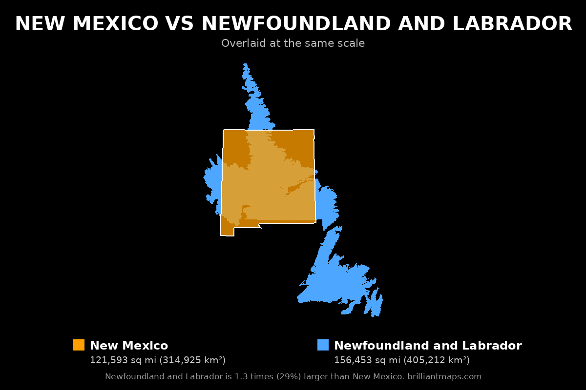 New Mexico vs Newfoundland and Labrador Size Comparison Map