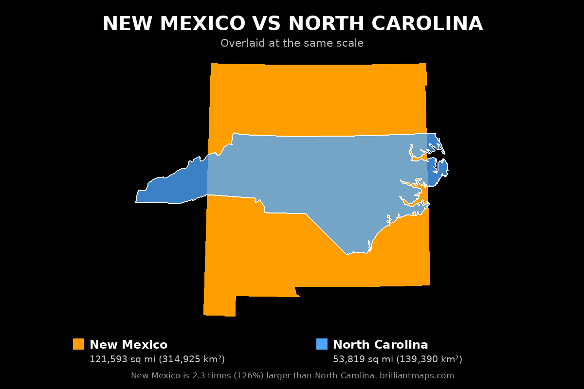 New Mexico vs North Carolina Size Comparison Map