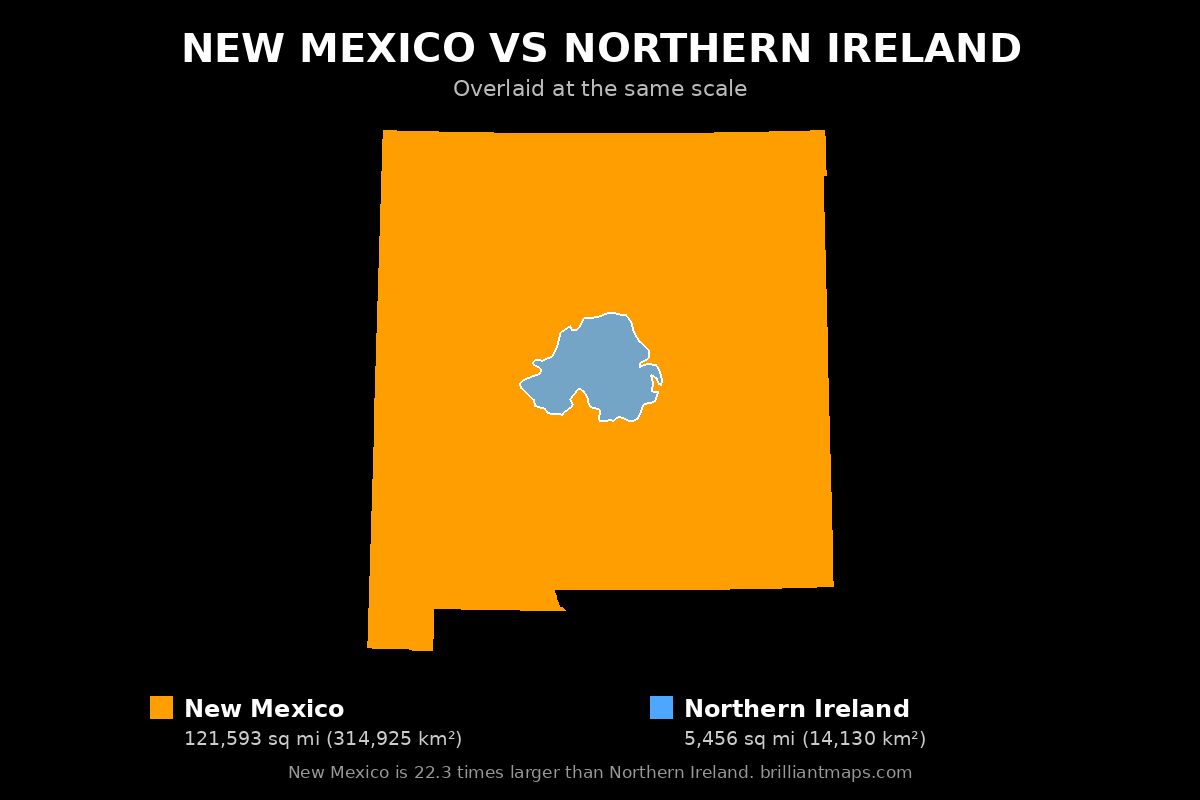 New Mexico vs Northern Ireland Size Comparison Map