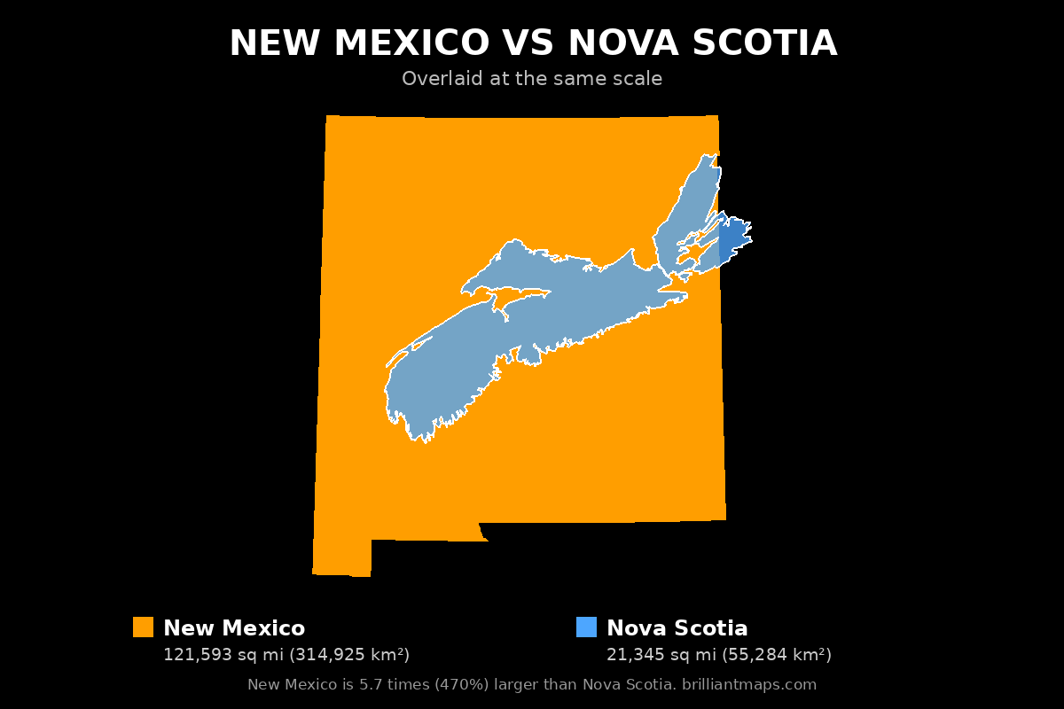 New Mexico vs Nova Scotia Size Comparison Map