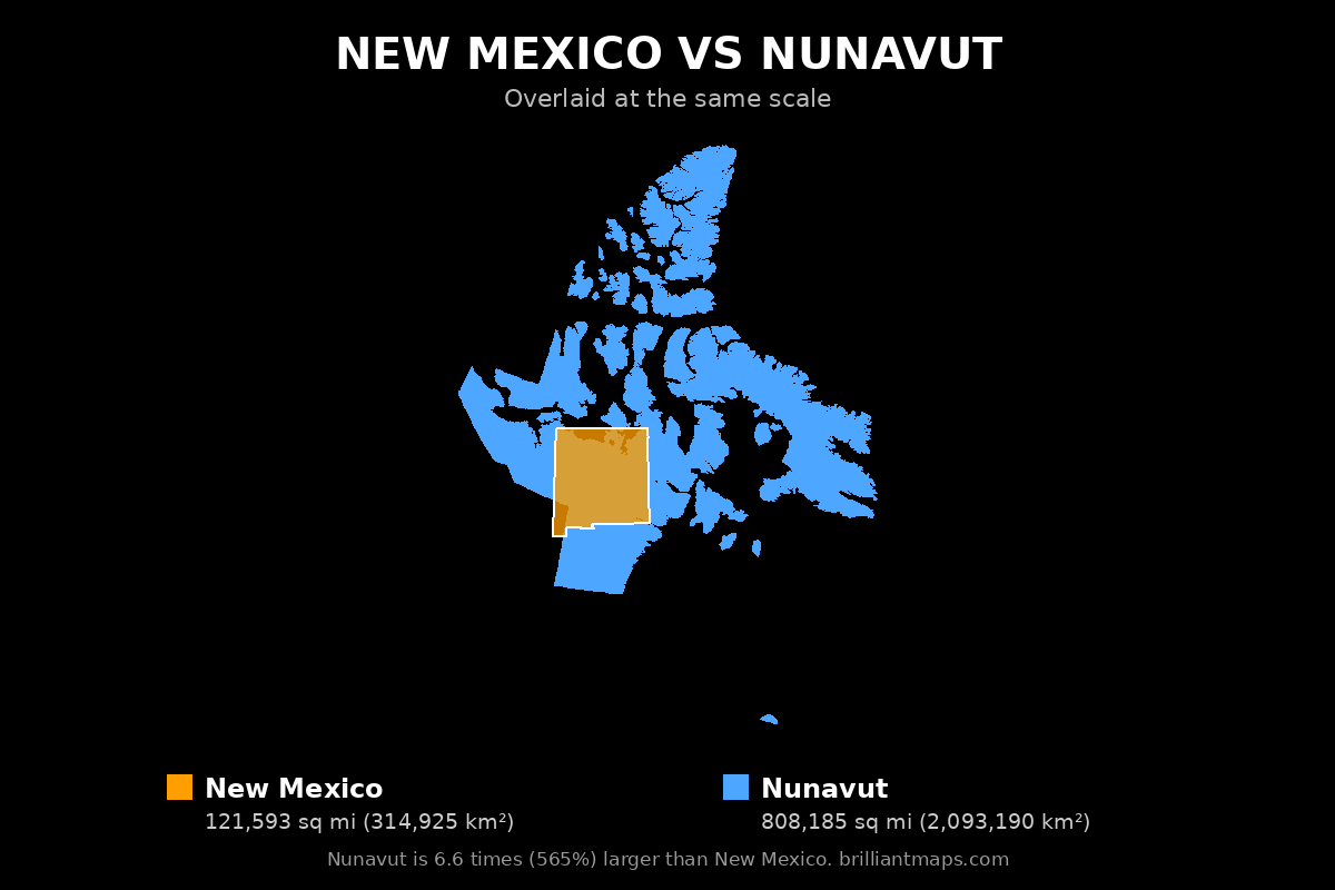 New Mexico vs Nunavut Size Comparison Map