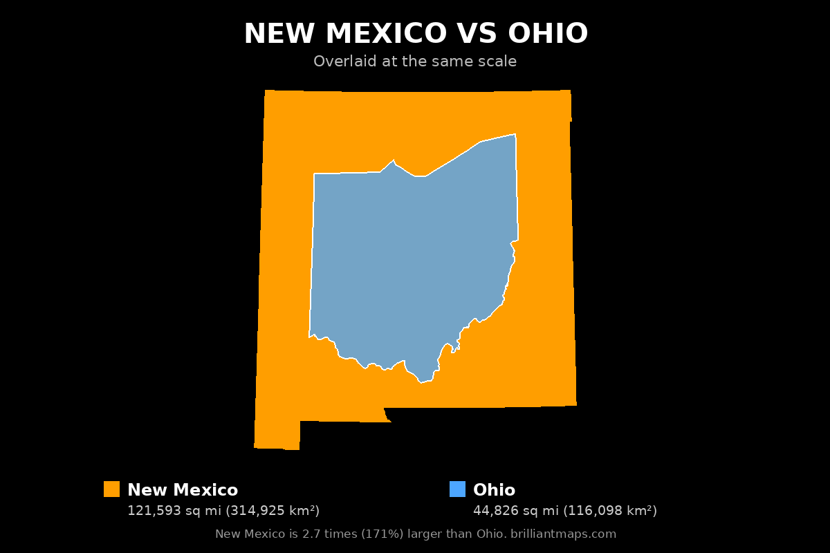 New Mexico vs Ohio Size Comparison Map