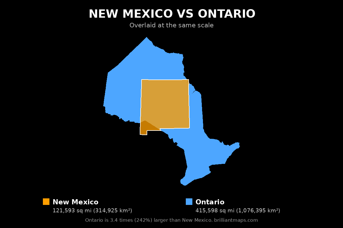New Mexico vs Ontario Size Comparison Map