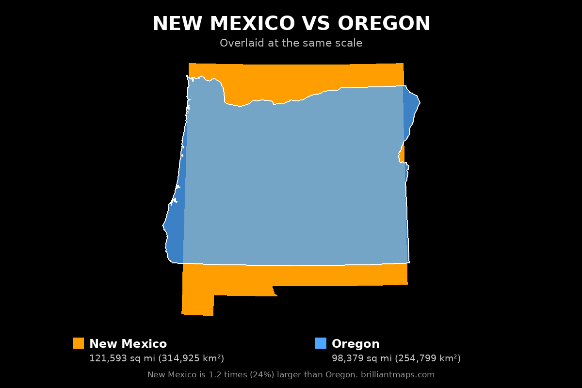 New Mexico vs Oregon Size Comparison Map