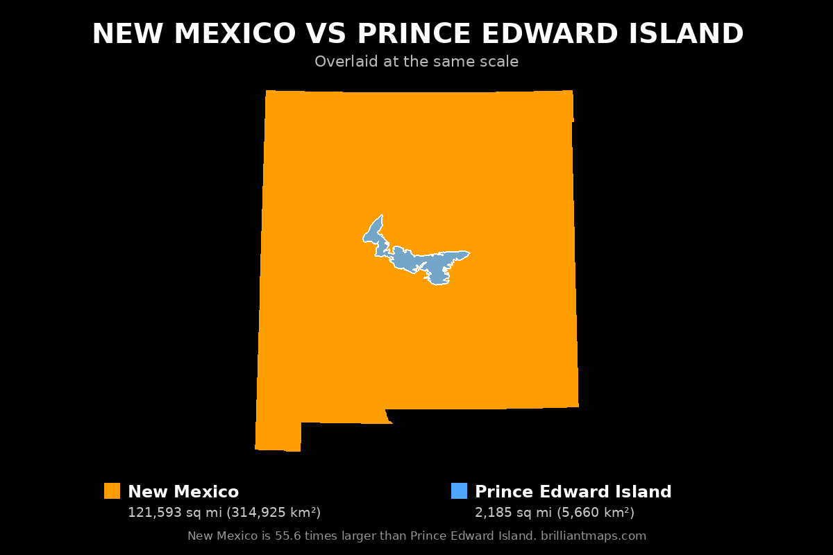 New Mexico vs Prince Edward Island Size Comparison Map