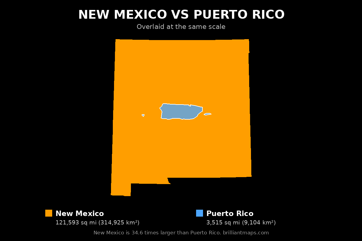 New Mexico vs Puerto Rico Size Comparison Map
