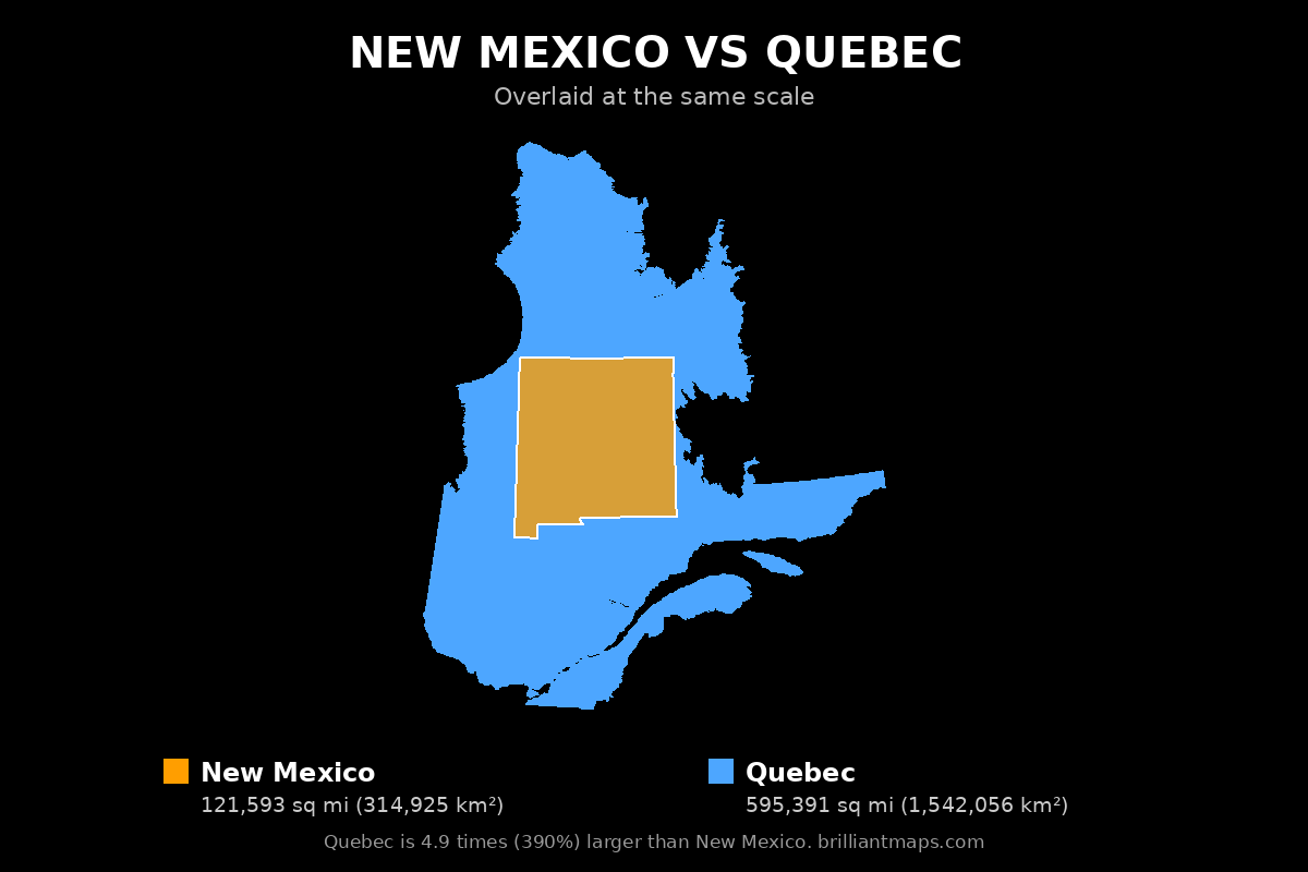 New Mexico vs Quebec Size Comparison Map