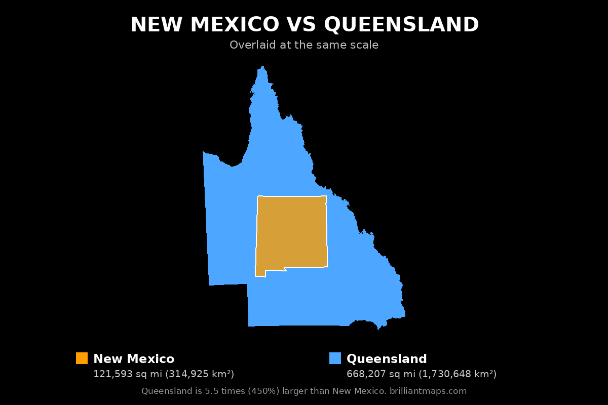 New Mexico vs Queensland Size Comparison Map
