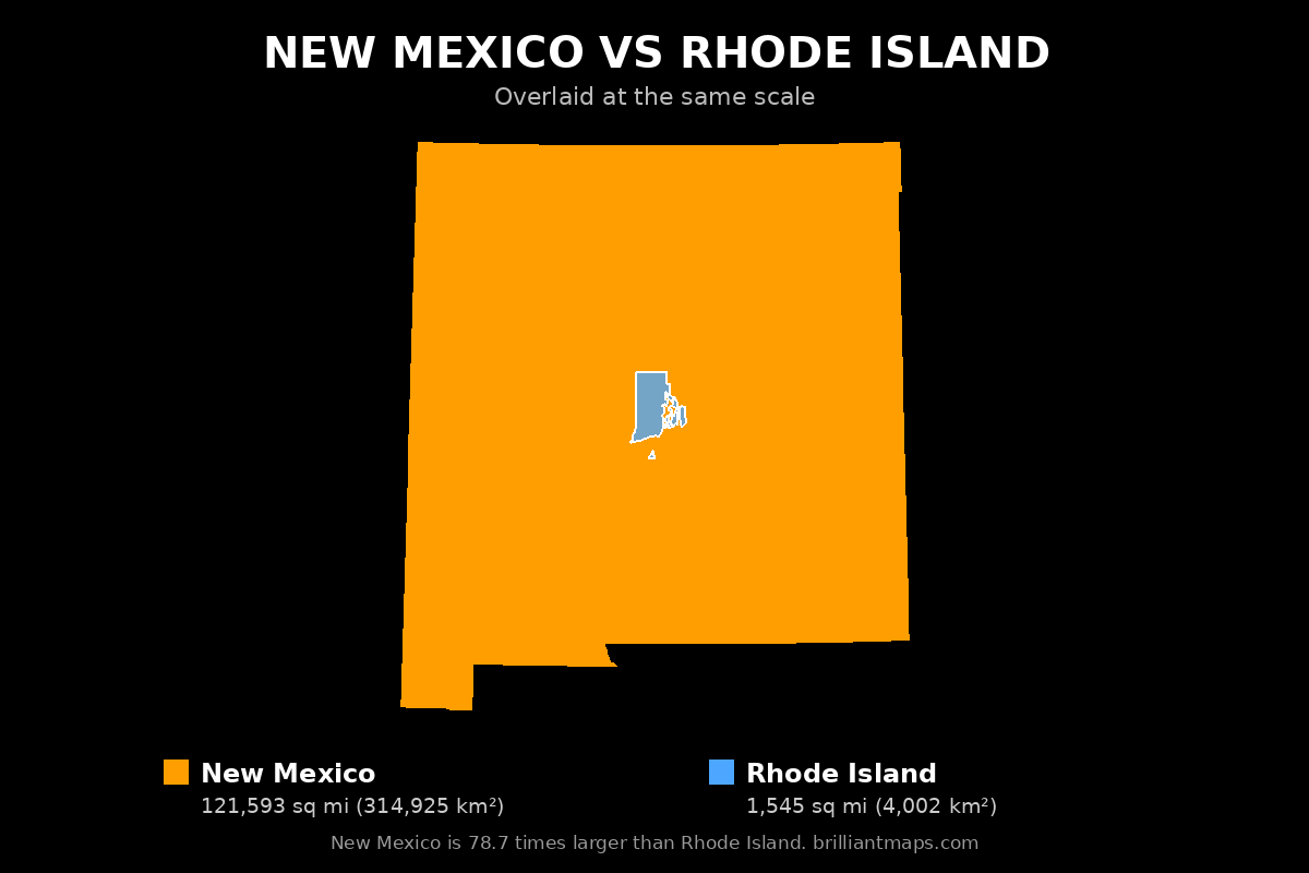 New Mexico vs Rhode Island Size Comparison Map