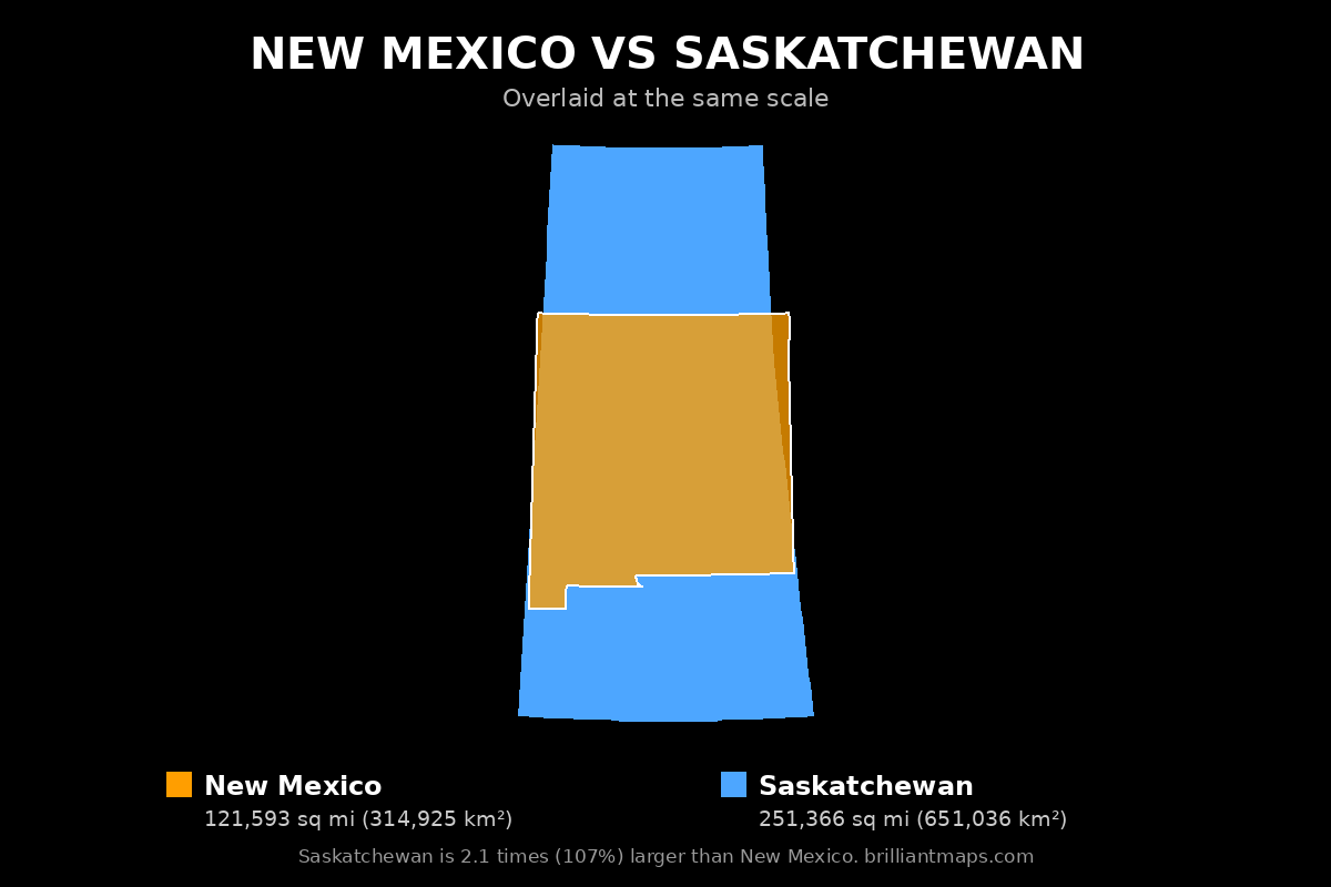 New Mexico vs Saskatchewan Size Comparison Map