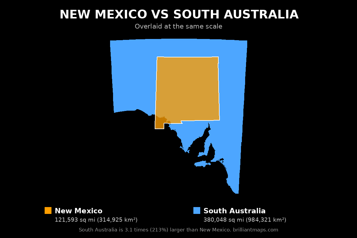 New Mexico vs South Australia Size Comparison Map