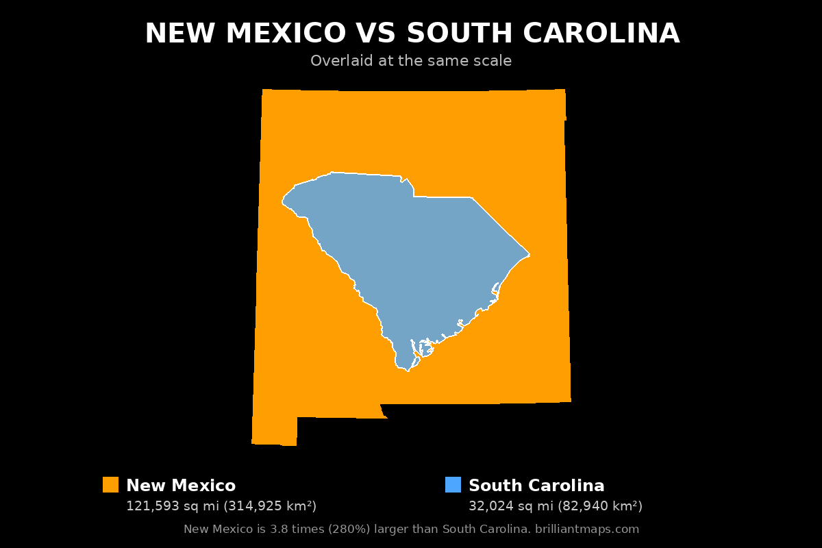 New Mexico vs South Carolina Size Comparison Map