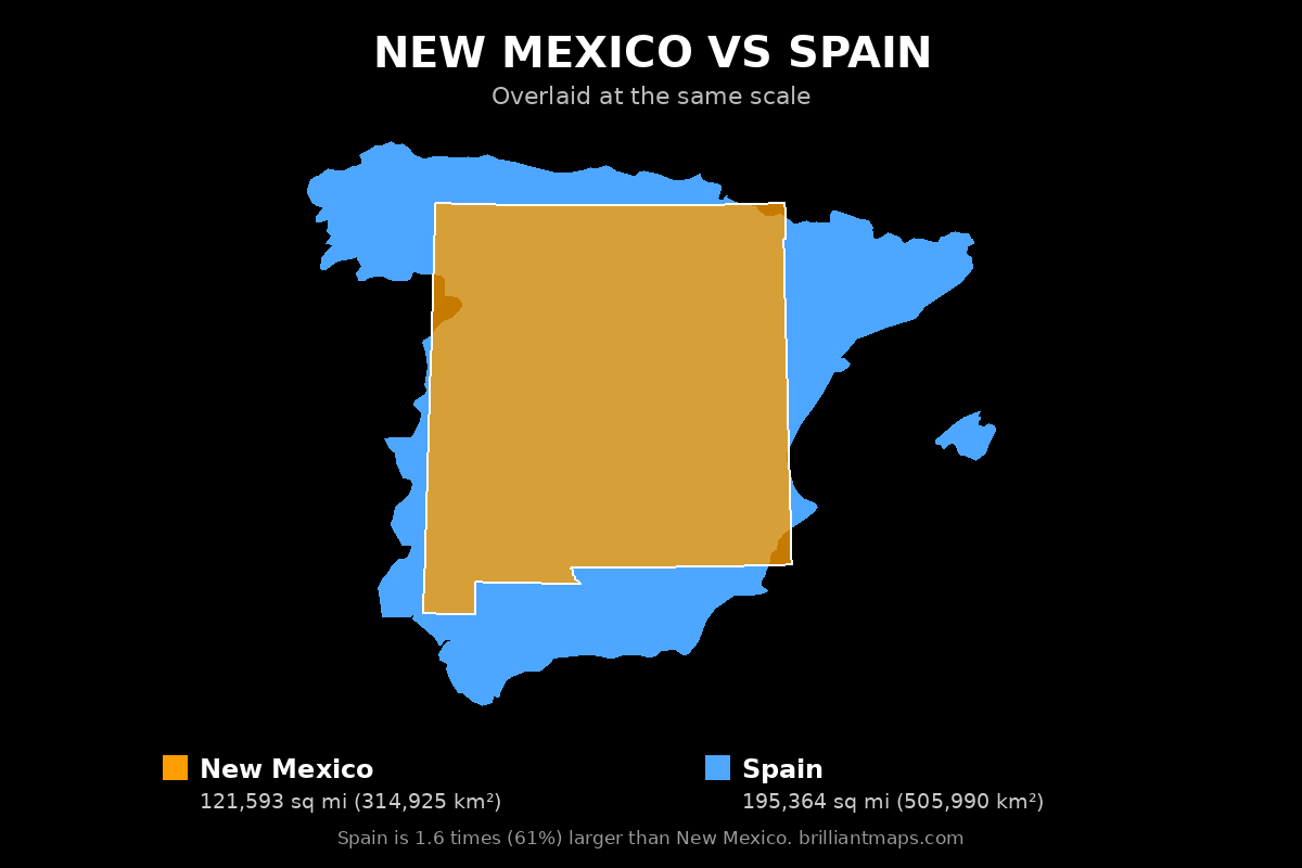 New Mexico vs Spain Size Comparison Map