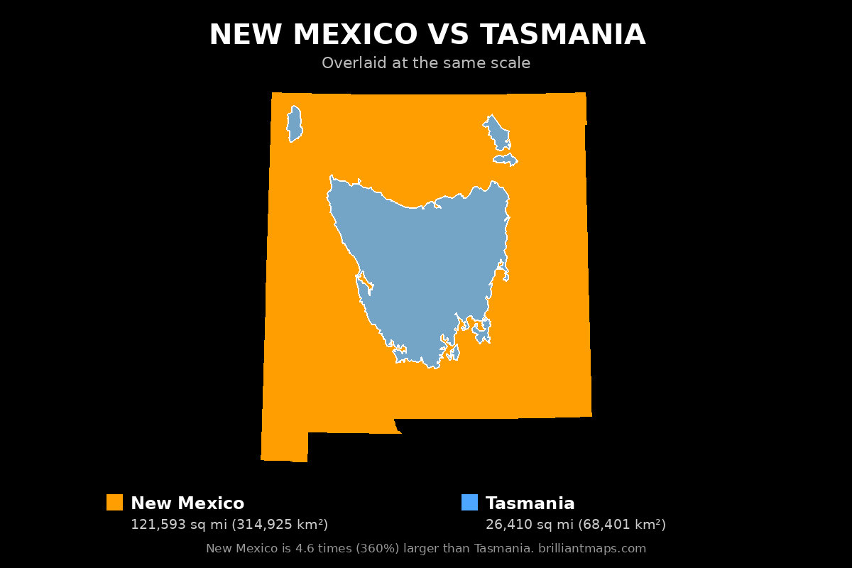 New Mexico vs Tasmania Size Comparison Map