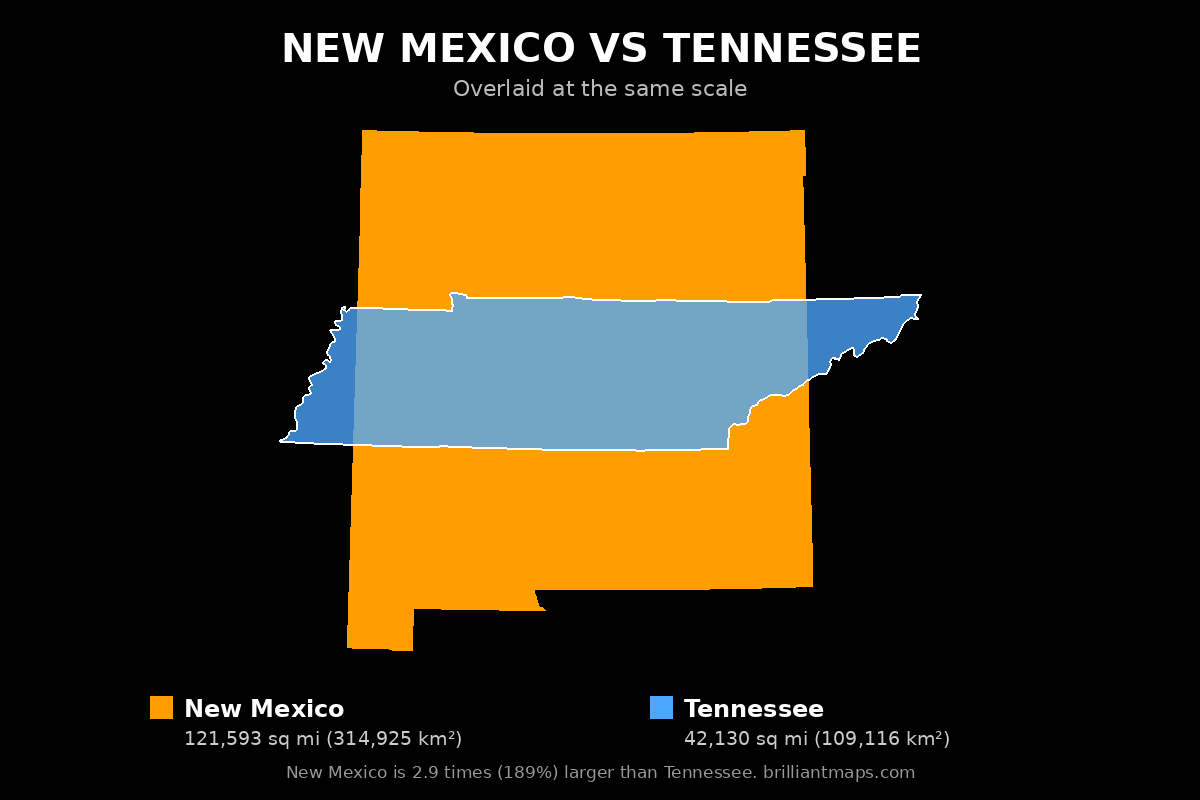 New Mexico vs Tennessee Size Comparison Map