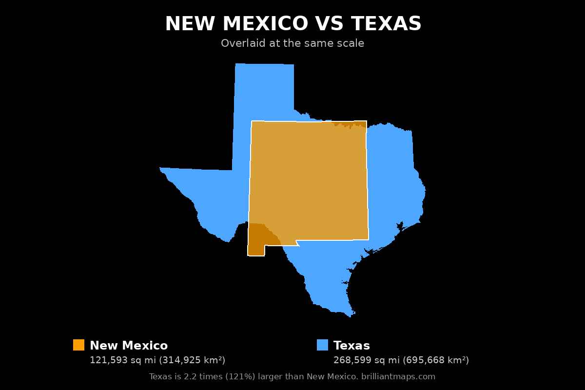 New Mexico vs Texas Size Comparison Map