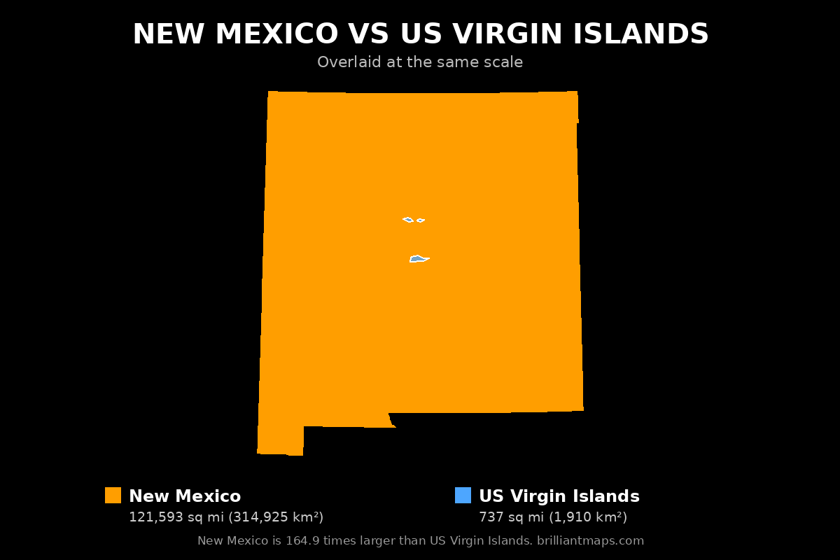 New Mexico vs US Virgin Islands Size Comparison Map