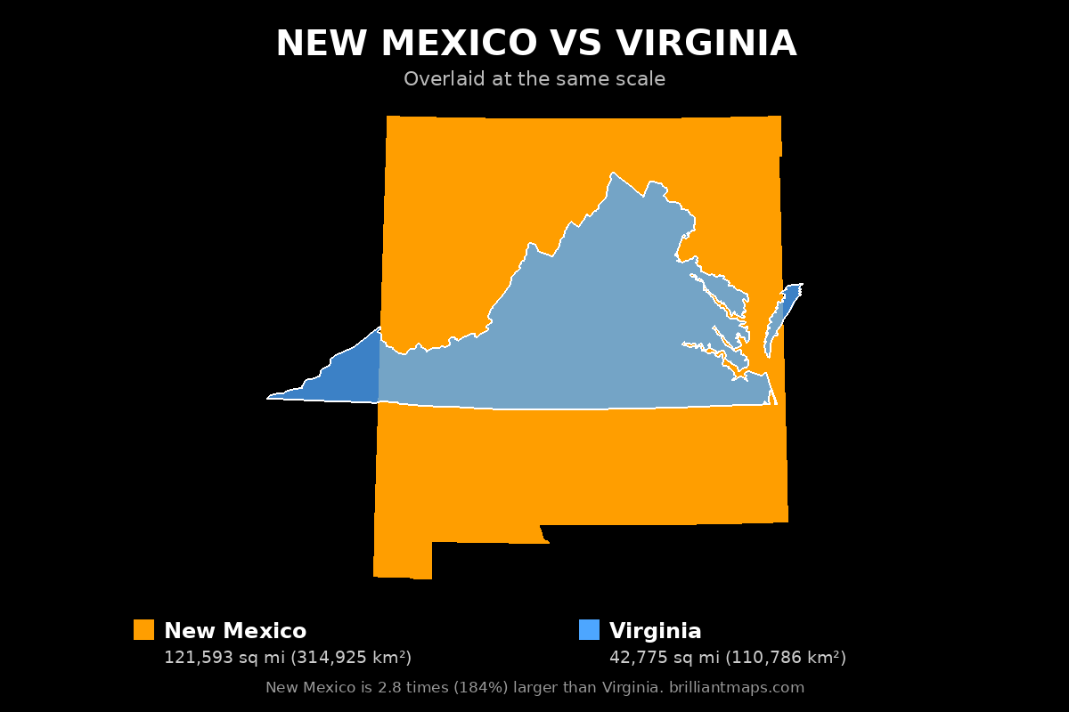 New Mexico vs Virginia Size Comparison Map