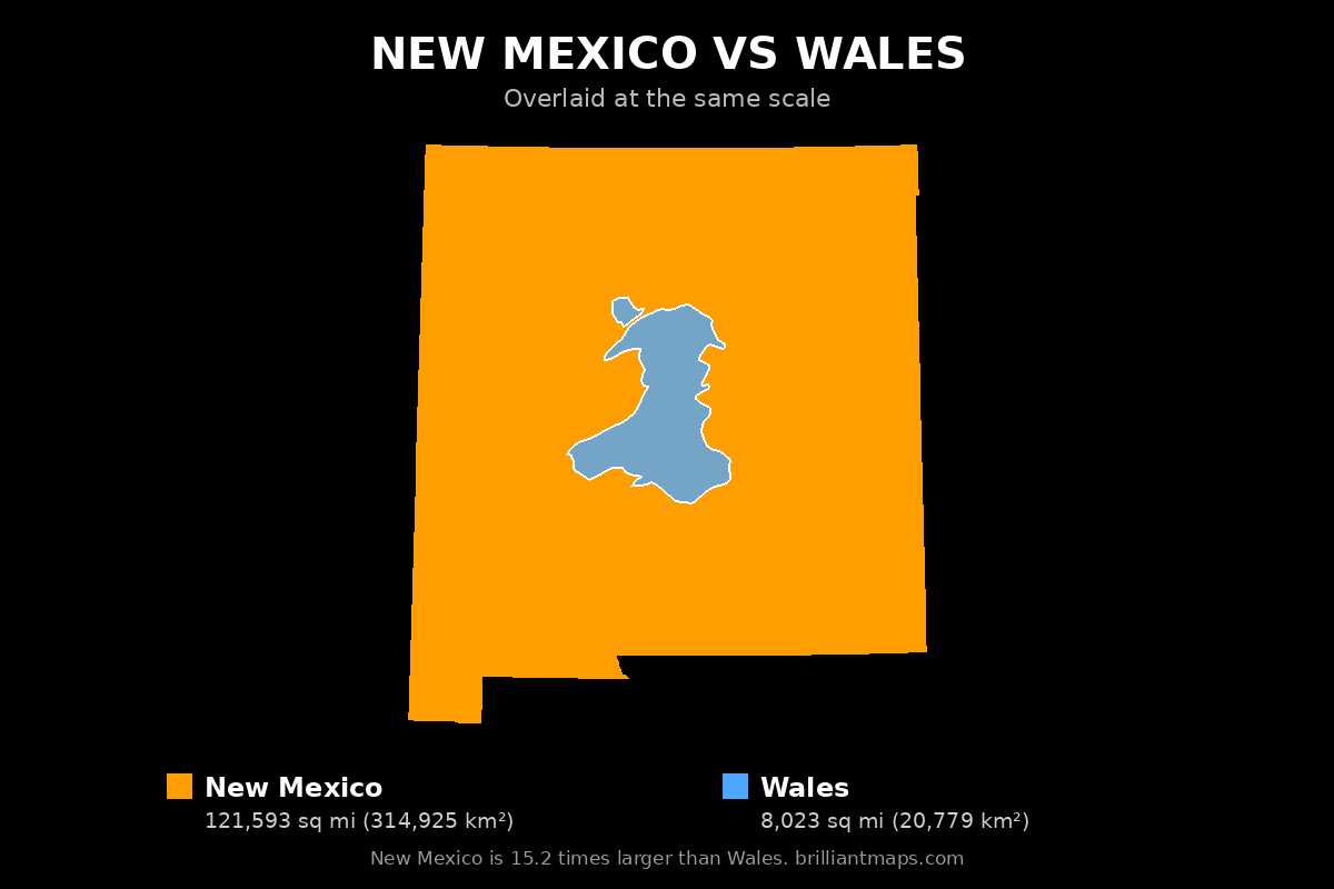 New Mexico vs Wales Size Comparison Map