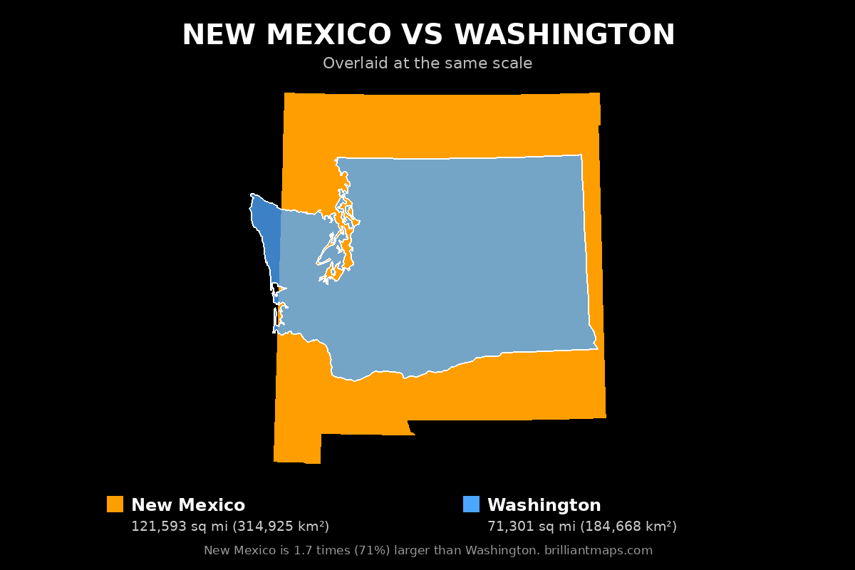 New Mexico vs Washington Size Comparison Map