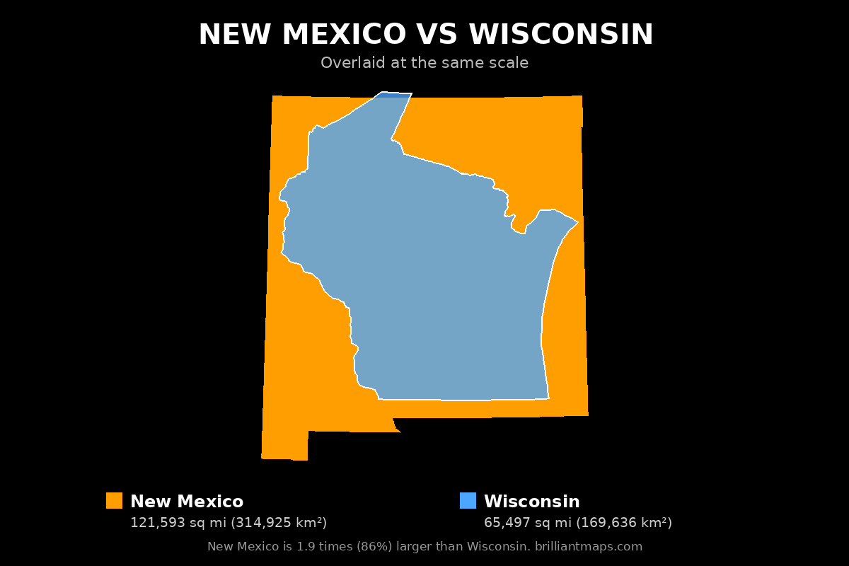 New Mexico vs Wisconsin Size Comparison Map