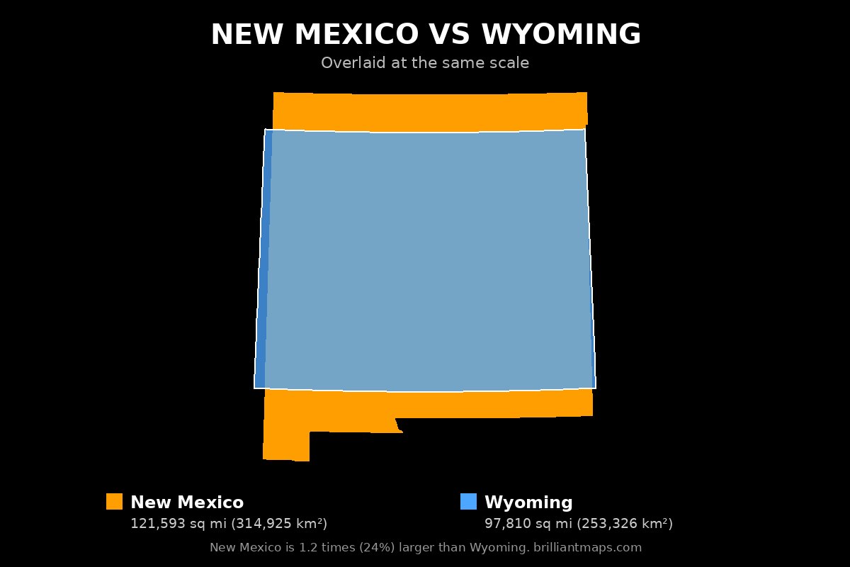 New Mexico vs Wyoming Size Comparison Map