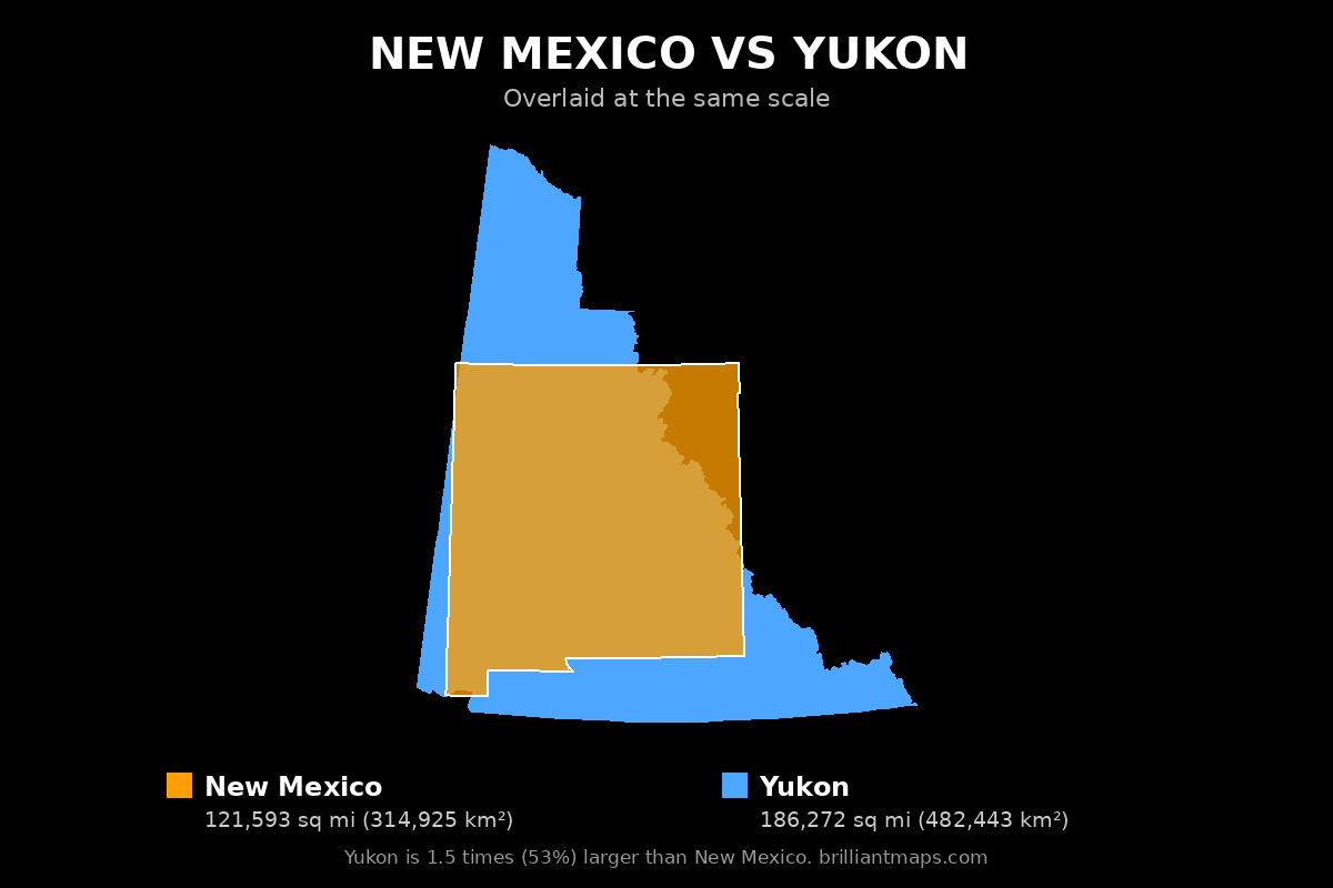 New Mexico vs Yukon Size Comparison Map