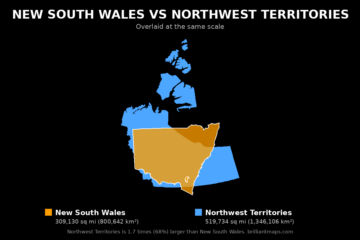 New South Wales vs Northwest Territories Size Comparison Map