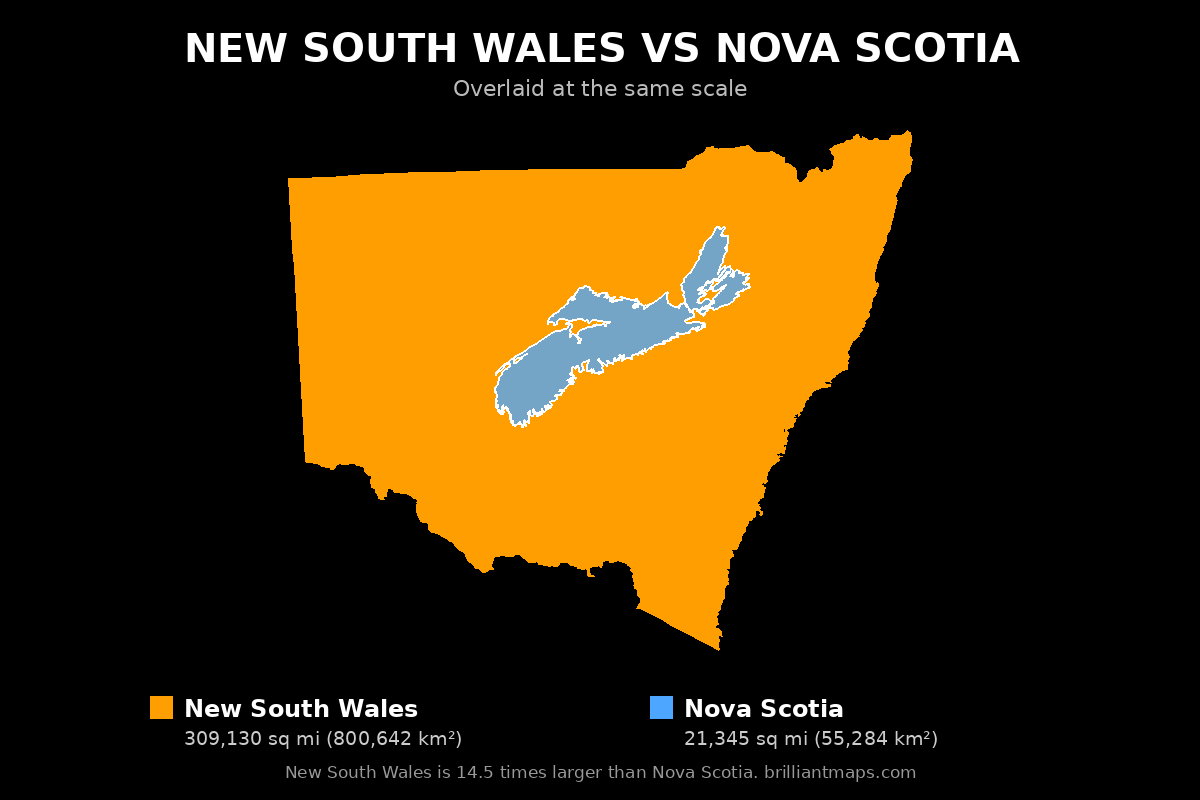 New South Wales vs Nova Scotia Size Comparison Map